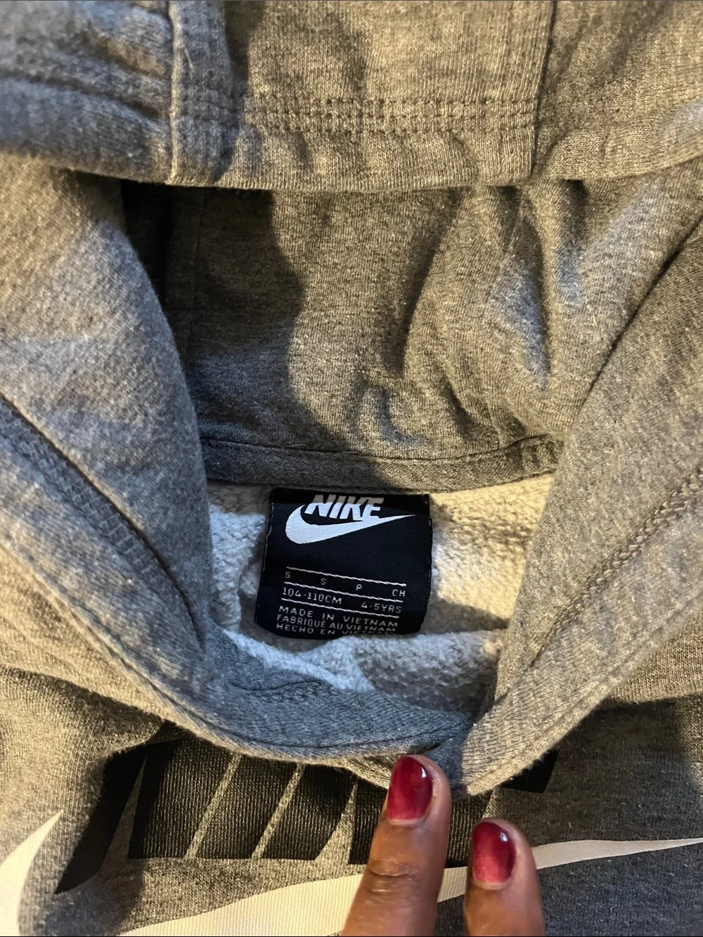 Nike Kids Gray Pullover Hoodie with Black & White Logo